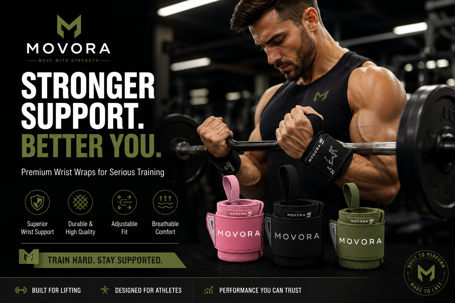 Athlete training with MOVORA wrist wraps